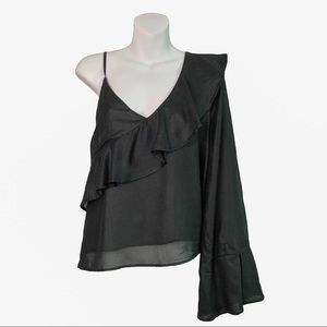 NWT I.N.C. | Black One Shoulder Ruffle Top M